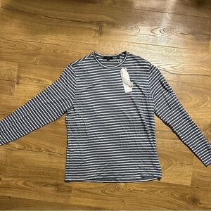 Vince Men’s  Blue and White Striped 100% Linen Shirt XL NWT